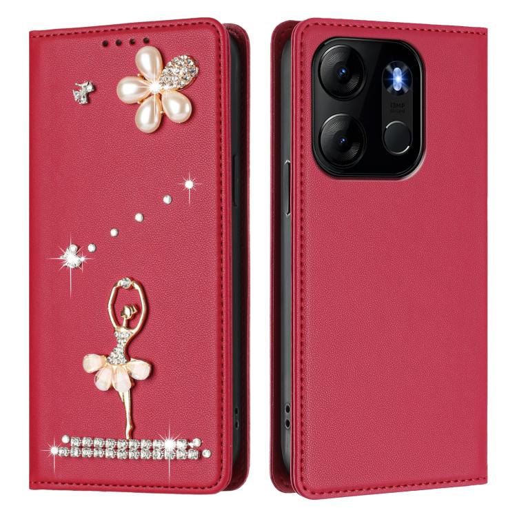 For Infinix Smart 7 Global Ballet Girl Diamond Studded RFID Vegan Leather Phone Case