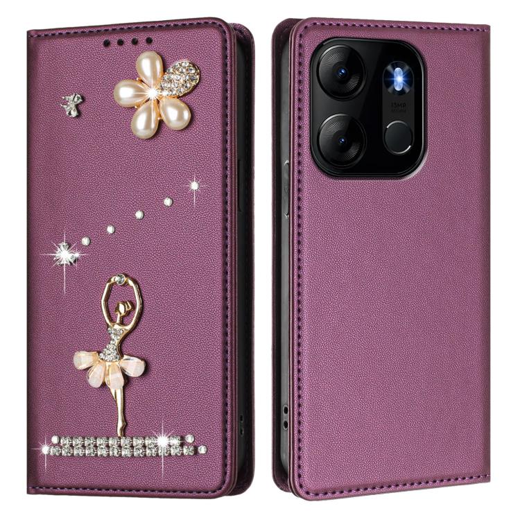 For Infinix Smart 7 Global Ballet Girl Diamond Studded RFID Vegan Leather Phone Case
