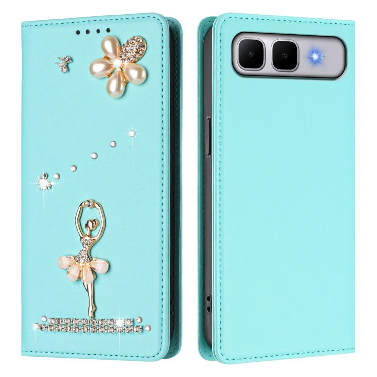 For Infinix Smart 10 Plus 4G Ballet Girl Diamond Studded RFID Vegan Leather Phone Case