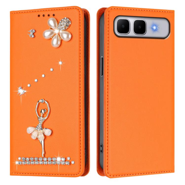 For Infinix Smart 10 Plus 4G Ballet Girl Diamond Studded RFID Vegan Leather Phone Case