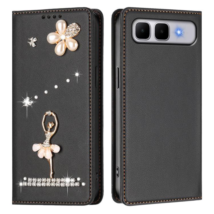 For Infinix Smart 10 Plus 4G Ballet Girl Diamond Studded RFID Vegan Leather Phone Case