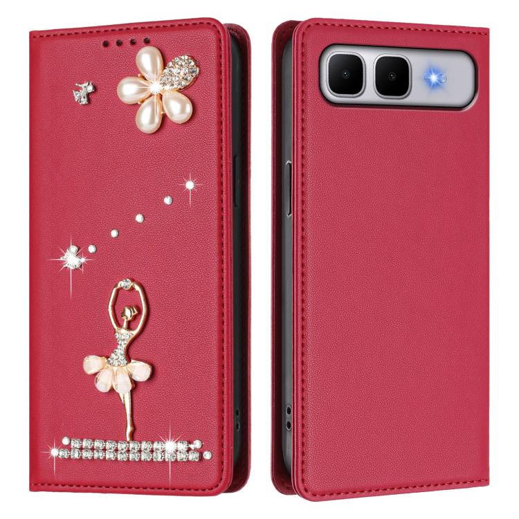 For Infinix Smart 10 Plus 4G Ballet Girl Diamond Studded RFID Vegan Leather Phone Case
