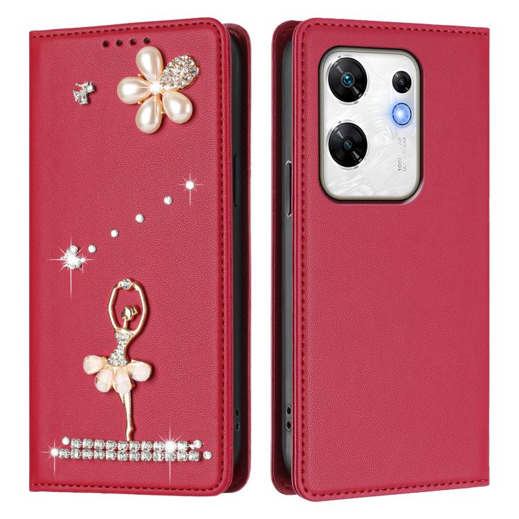 For Infinix Zero 30 4G Ballet Girl Diamond Studded RFID Vegan Leather Phone Case