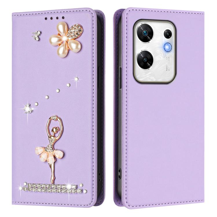 For Infinix Zero 30 4G Ballet Girl Diamond Studded RFID Vegan Leather Phone Case