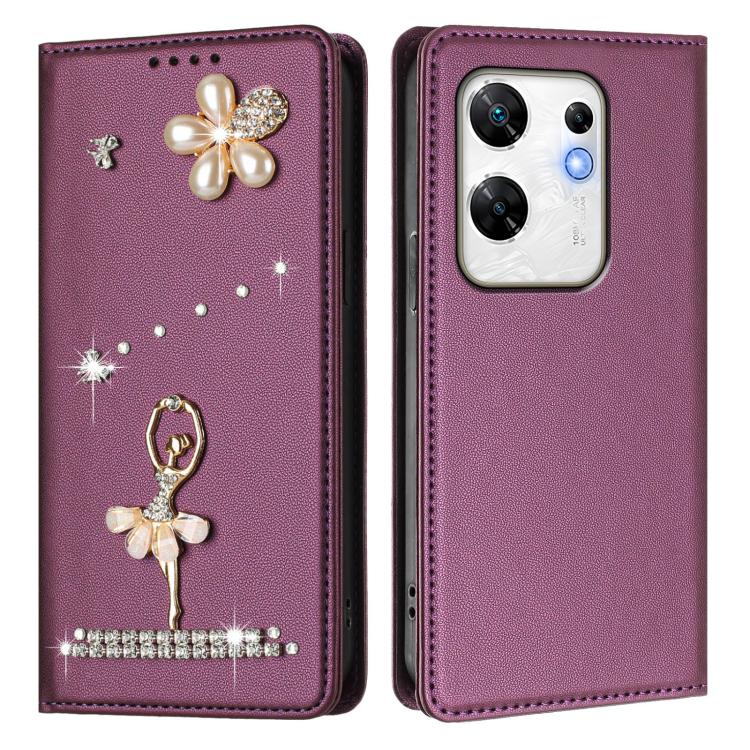 For Infinix Zero 30 4G Ballet Girl Diamond Studded RFID Vegan Leather Phone Case