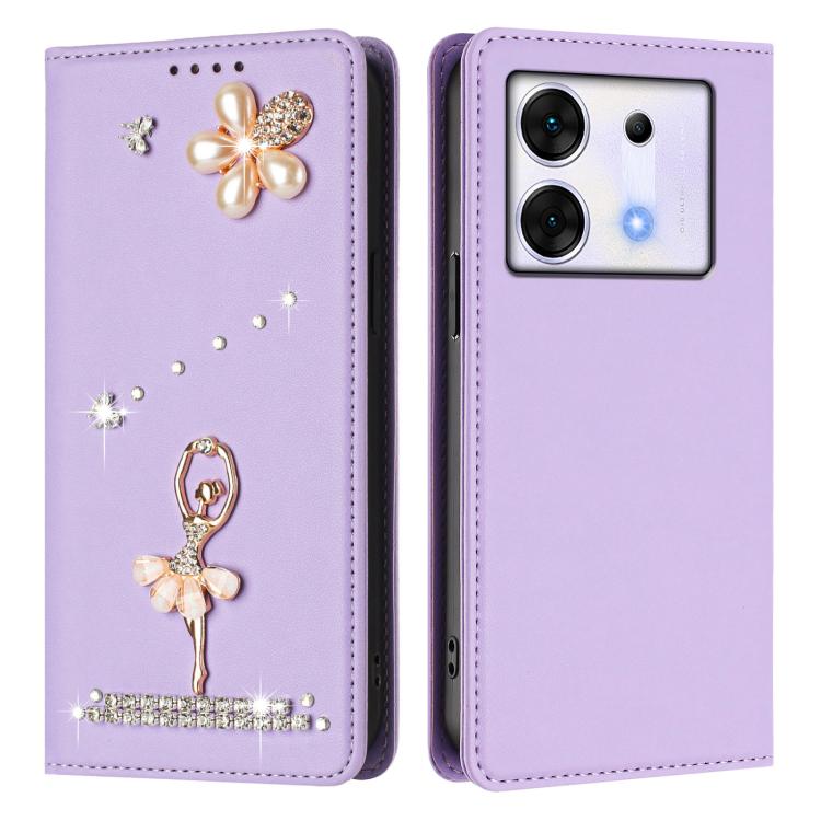For Infinix Zero 30 5G Ballet Girl Diamond Studded RFID Vegan Leather Phone Case