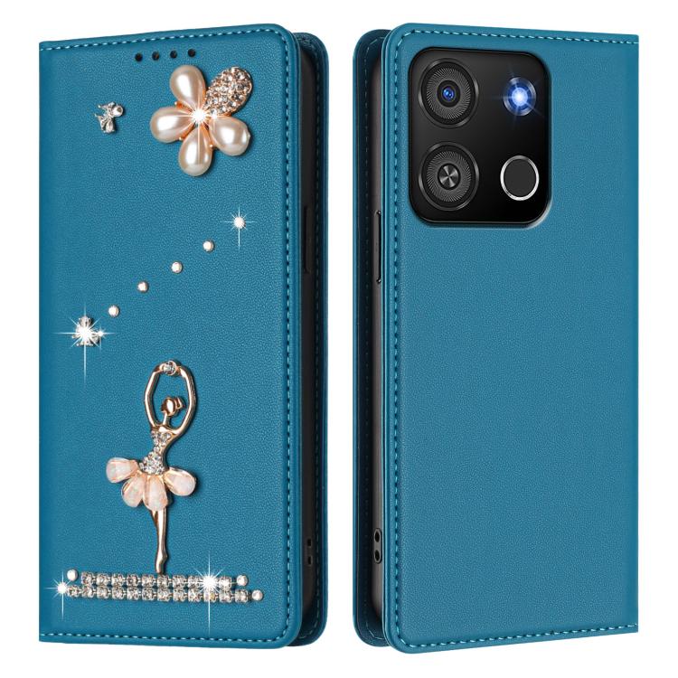 For itel A05s Ballet Girl Diamond Studded RFID Vegan Leather Phone Case