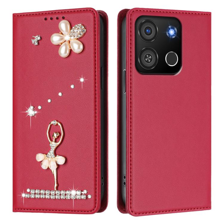 For itel A05s Ballet Girl Diamond Studded RFID Vegan Leather Phone Case