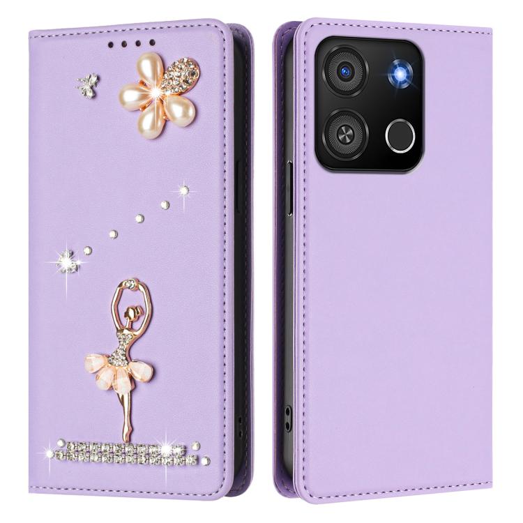 For itel A05s Ballet Girl Diamond Studded RFID Vegan Leather Phone Case