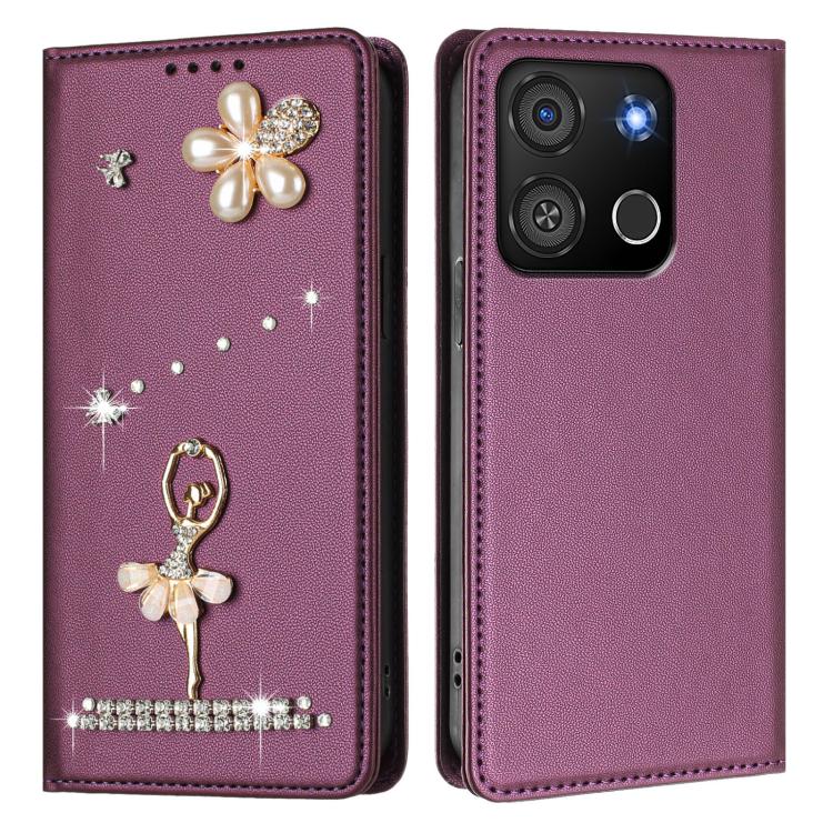 For itel A05s Ballet Girl Diamond Studded RFID Vegan Leather Phone Case