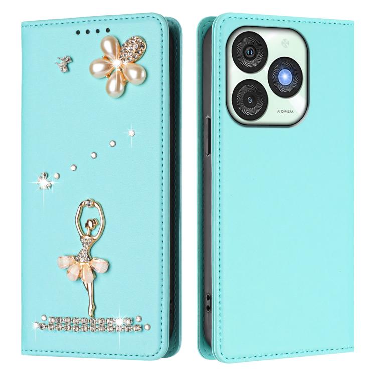 For itel A50 Ballet Girl Diamond Studded RFID Vegan Leather Phone Case