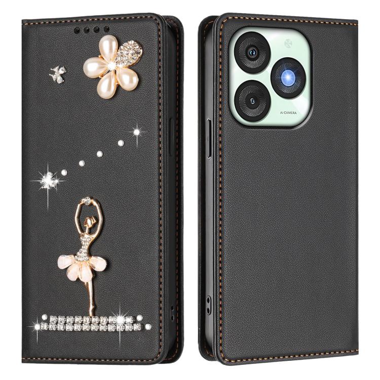 For itel A50 Ballet Girl Diamond Studded RFID Vegan Leather Phone Case