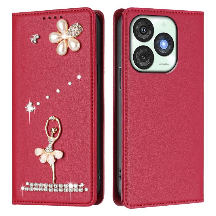 For itel A50 Ballet Girl Diamond Studded RFID Vegan Leather Phone Case
