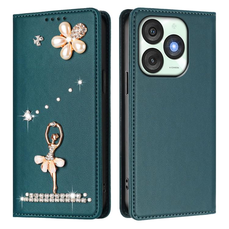 For itel A50 Ballet Girl Diamond Studded RFID Vegan Leather Phone Case