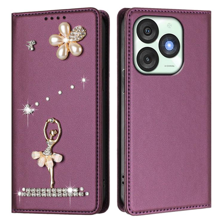 For itel A50 Ballet Girl Diamond Studded RFID Vegan Leather Phone Case