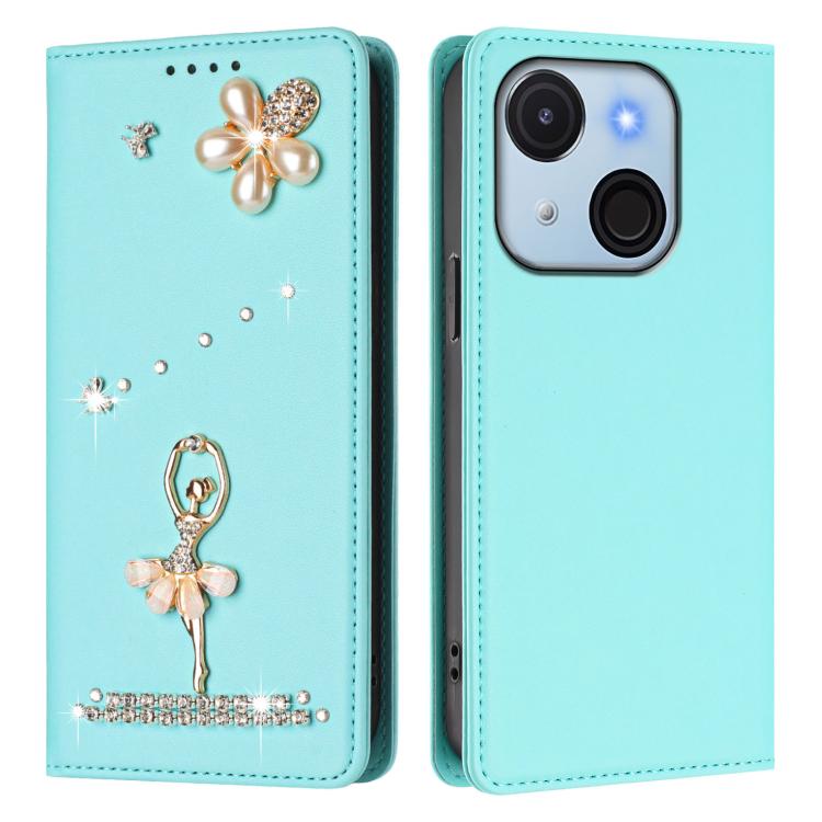 For itel A50C Ballet Girl Diamond Studded RFID Vegan Leather Phone Case