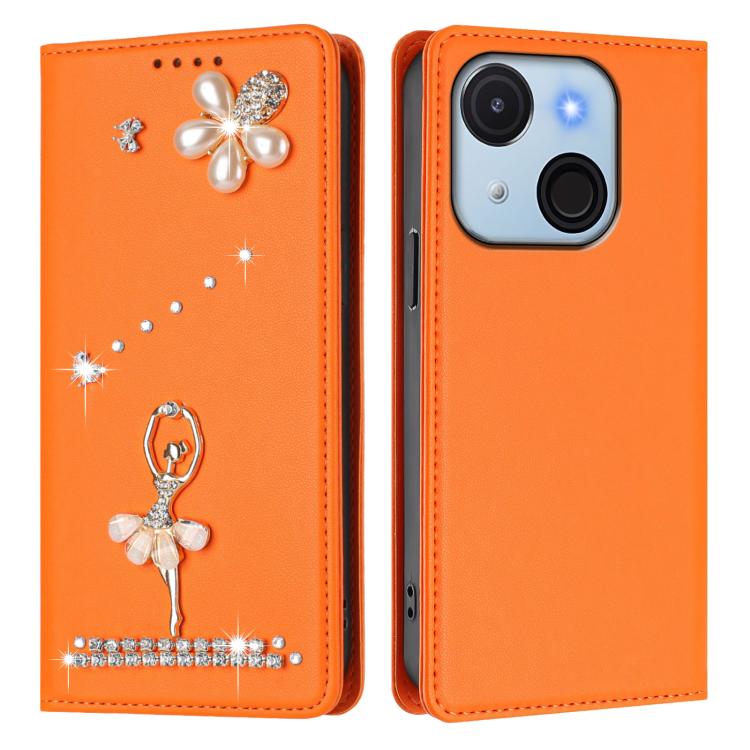 For itel A50C Ballet Girl Diamond Studded RFID Vegan Leather Phone Case