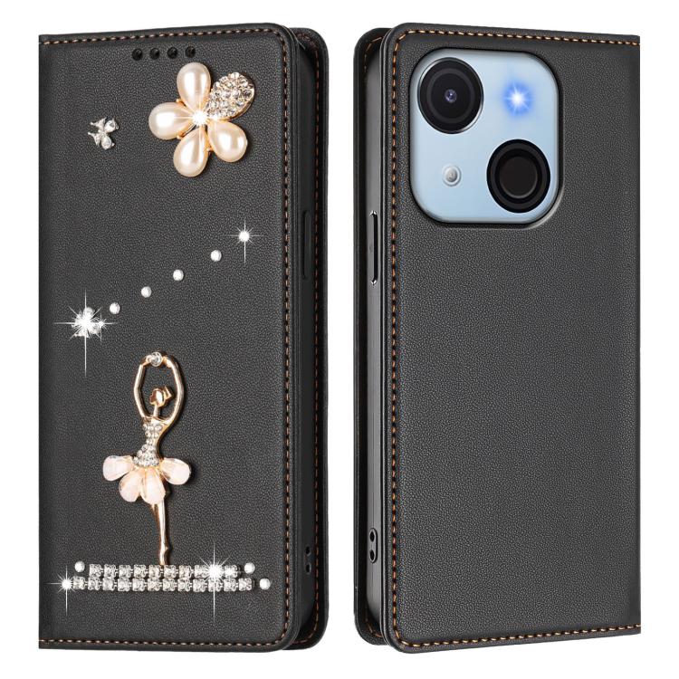 For itel A50C Ballet Girl Diamond Studded RFID Vegan Leather Phone Case