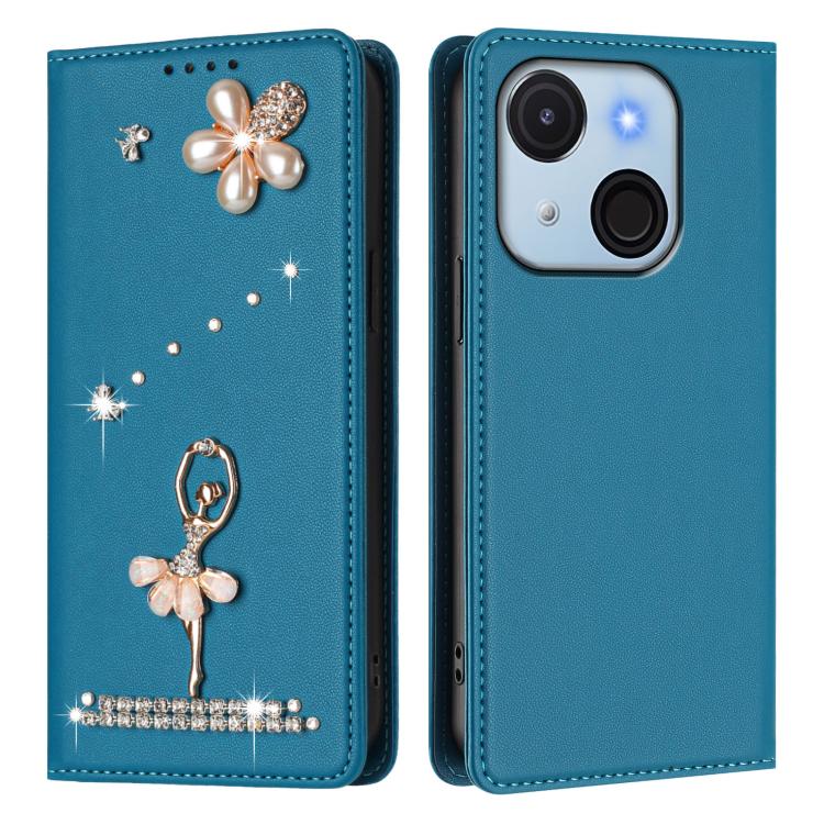 For itel A50C Ballet Girl Diamond Studded RFID Vegan Leather Phone Case