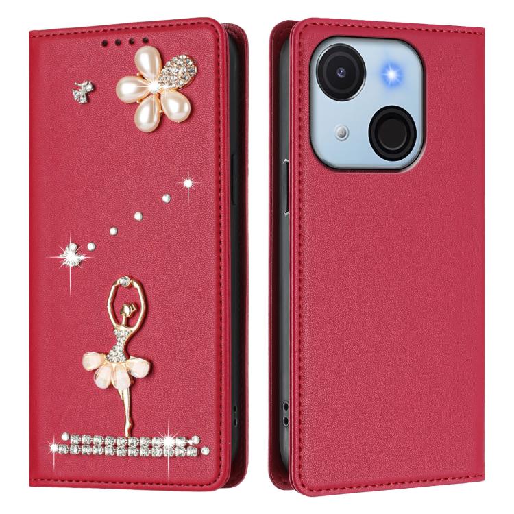 For itel A50C Ballet Girl Diamond Studded RFID Vegan Leather Phone Case