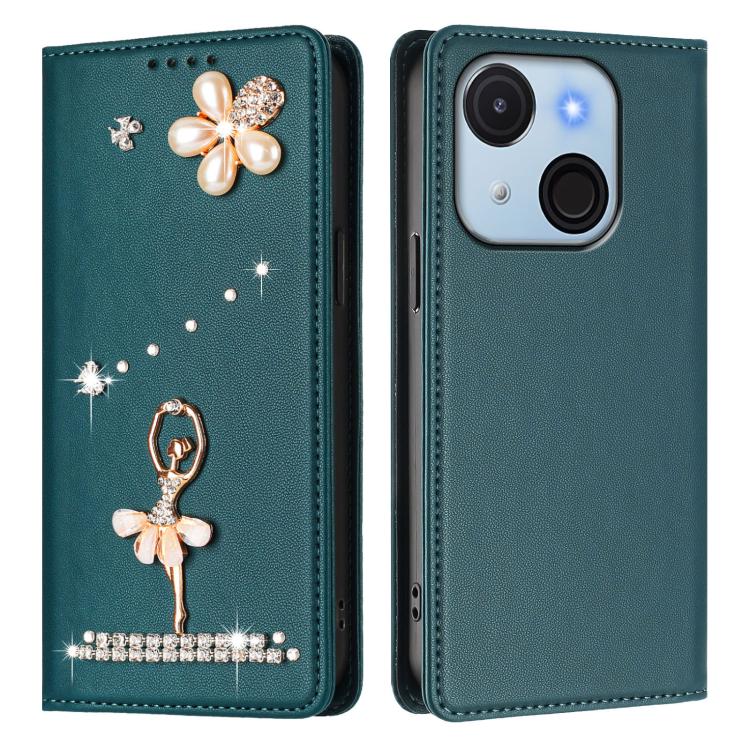 For itel A50C Ballet Girl Diamond Studded RFID Vegan Leather Phone Case