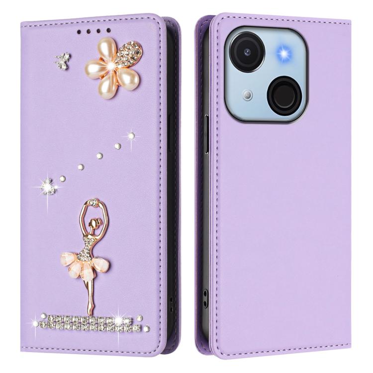 For itel A50C Ballet Girl Diamond Studded RFID Vegan Leather Phone Case