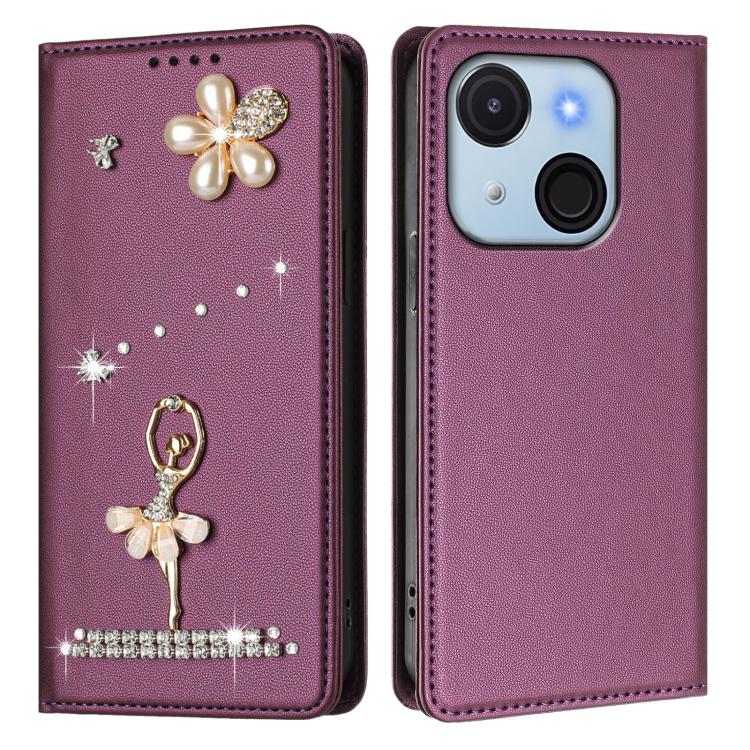 For itel A50C Ballet Girl Diamond Studded RFID Vegan Leather Phone Case