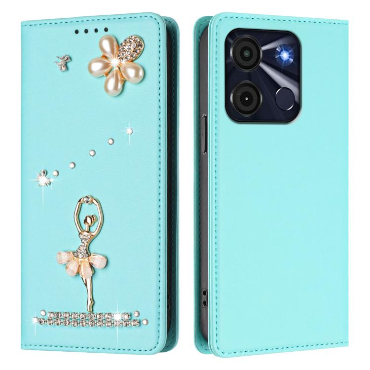 For itel A60 / A60s Ballet Girl Diamond Studded RFID Vegan Leather Phone Case