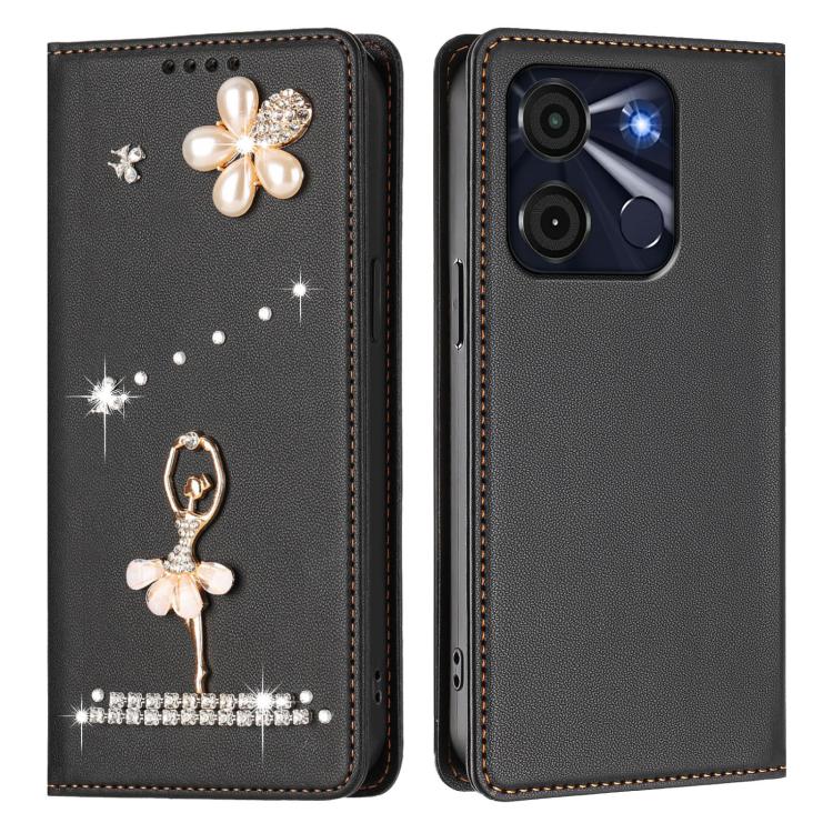 For itel A60 / A60s Ballet Girl Diamond Studded RFID Vegan Leather Phone Case