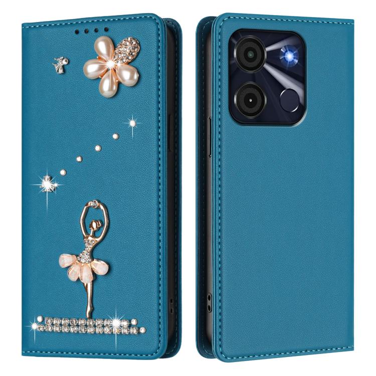 For itel A60 / A60s Ballet Girl Diamond Studded RFID Vegan Leather Phone Case
