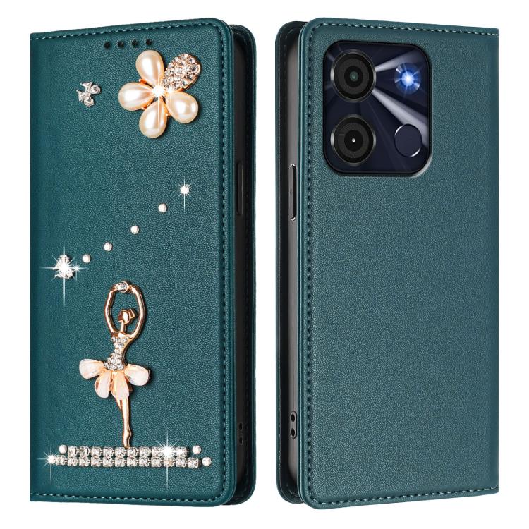 For itel A60 / A60s Ballet Girl Diamond Studded RFID Vegan Leather Phone Case