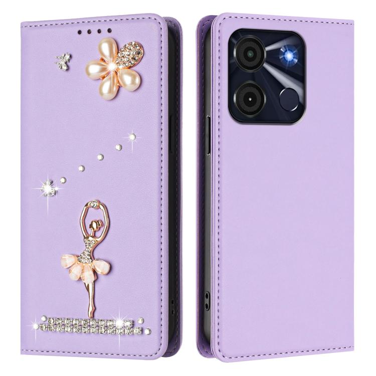 For itel A60 / A60s Ballet Girl Diamond Studded RFID Vegan Leather Phone Case