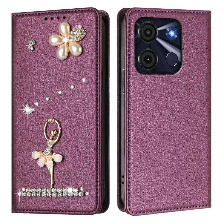 For itel A60 / A60s Ballet Girl Diamond Studded RFID Vegan Leather Phone Case