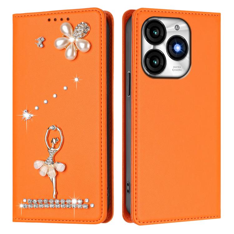 For itel A70 Ballet Girl Diamond Studded RFID Vegan Leather Phone Case