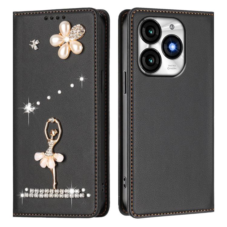 For itel A70 Ballet Girl Diamond Studded RFID Vegan Leather Phone Case