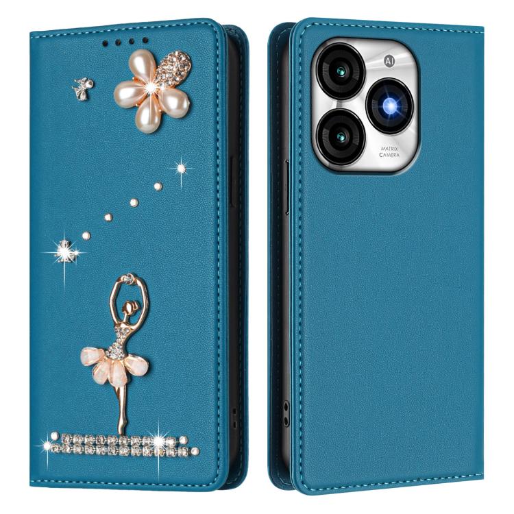 For itel A70 Ballet Girl Diamond Studded RFID Vegan Leather Phone Case