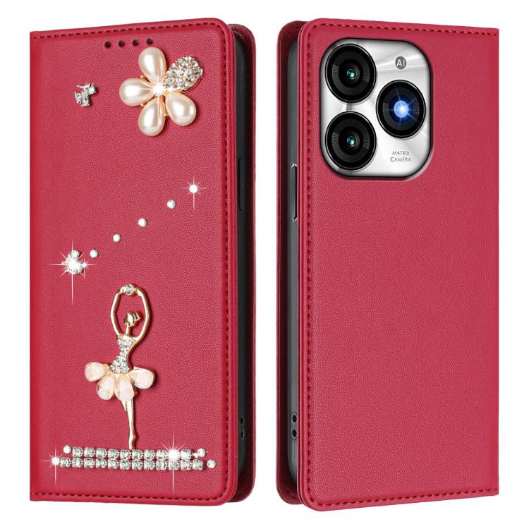 For itel A70 Ballet Girl Diamond Studded RFID Vegan Leather Phone Case