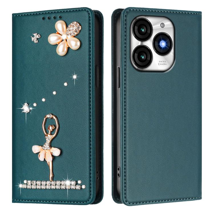 For itel A70 Ballet Girl Diamond Studded RFID Vegan Leather Phone Case