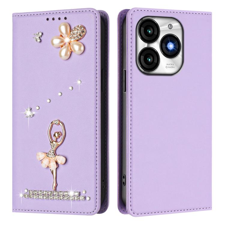 For itel A70 Ballet Girl Diamond Studded RFID Vegan Leather Phone Case