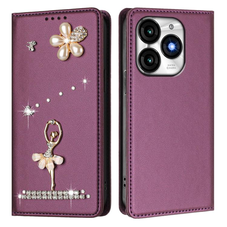 For itel A70 Ballet Girl Diamond Studded RFID Vegan Leather Phone Case
