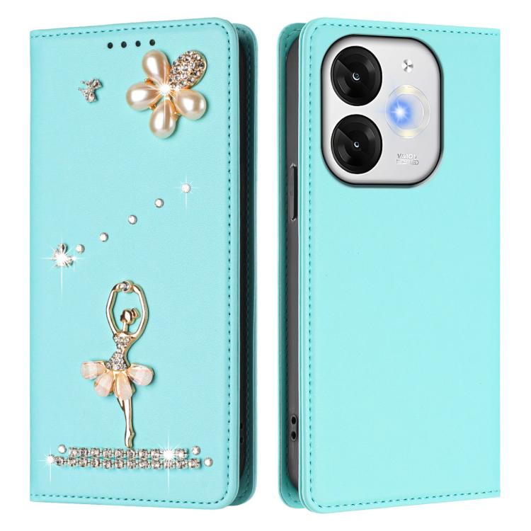 For itel A80 Ballet Girl Diamond Studded RFID Vegan Leather Phone Case