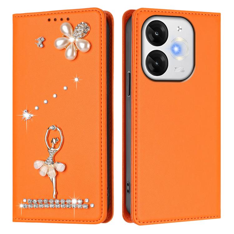 For itel A80 Ballet Girl Diamond Studded RFID Vegan Leather Phone Case