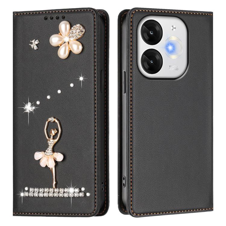 For itel A80 Ballet Girl Diamond Studded RFID Vegan Leather Phone Case