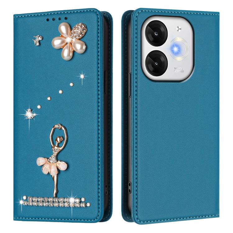For itel A80 Ballet Girl Diamond Studded RFID Vegan Leather Phone Case