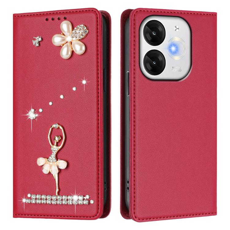 For itel A80 Ballet Girl Diamond Studded RFID Vegan Leather Phone Case