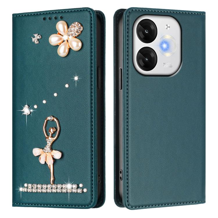 For itel A80 Ballet Girl Diamond Studded RFID Vegan Leather Phone Case