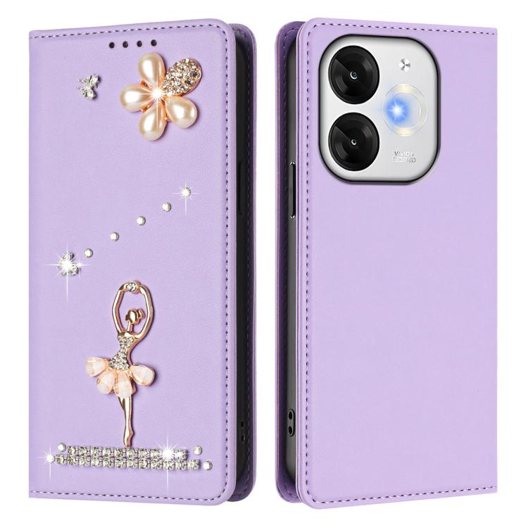 For itel A80 Ballet Girl Diamond Studded RFID Vegan Leather Phone Case