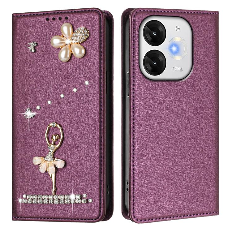 For itel A80 Ballet Girl Diamond Studded RFID Vegan Leather Phone Case