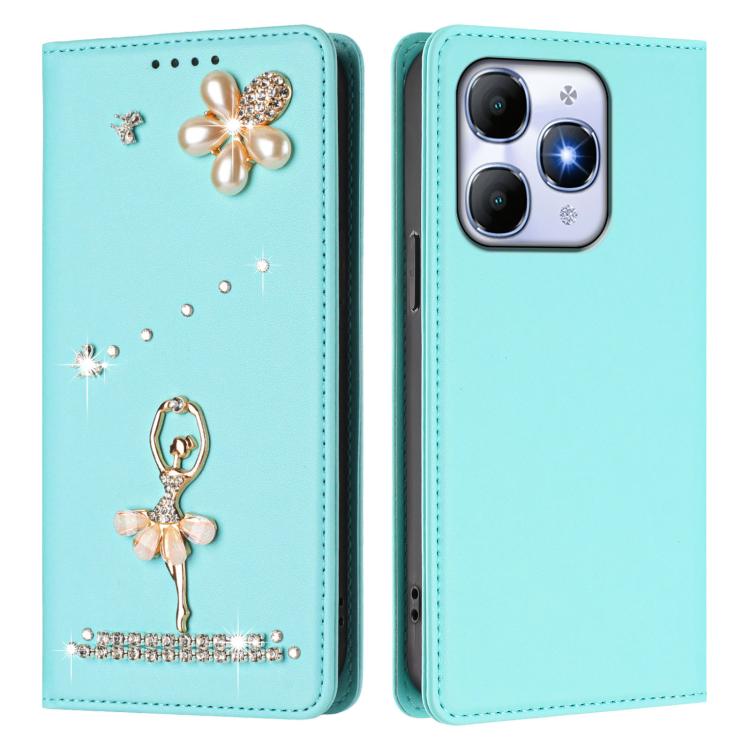 For itel A90 Ballet Girl Diamond Studded RFID Vegan Leather Phone Case