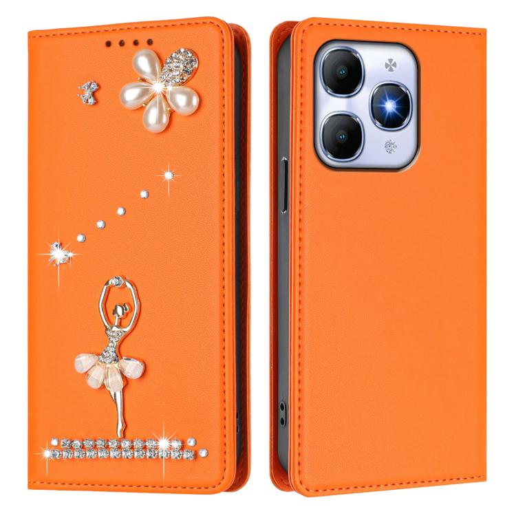 For itel A90 Ballet Girl Diamond Studded RFID Vegan Leather Phone Case